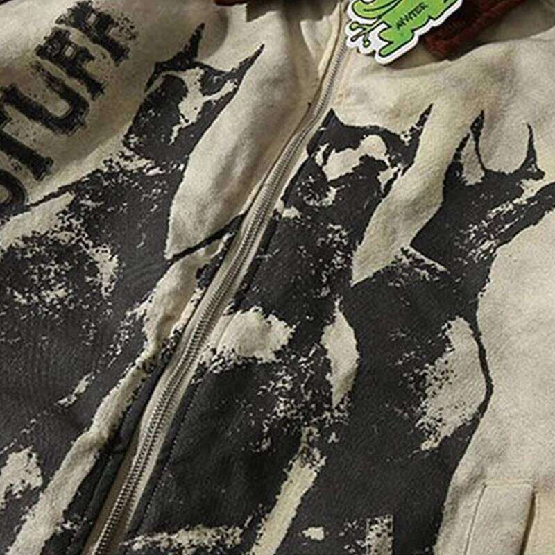 Designer Clothing 2025 Korean Lapel Zipper Varsity Jacket Niche Printed Overcoat Men Women American Style 2025 New Fashion Unisex Retro Cityboy Jacket