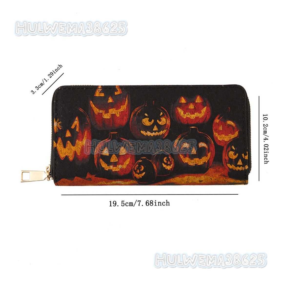 Halloween Pattern Long Wallet Multi-layer Fashion Coin Purse Spacious Pumpkin Bat Zipper Card Holder H250814