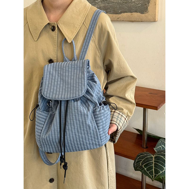Autumn New Unisex Backpack Korean Street Nylon Atmosphere Checkered Backpack Casual Commuting Single Shoulder Backpack Autumn New Designer Bag