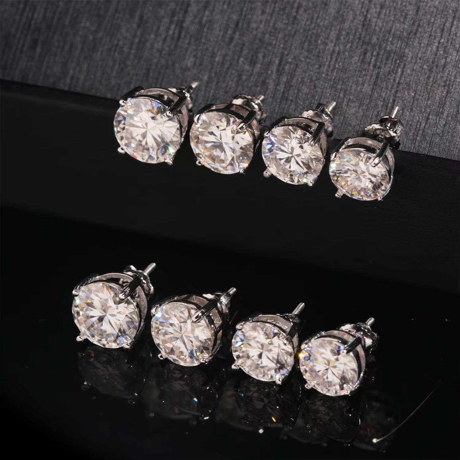 Gra Certificate Fine Jewelry 3mm-10mm Round Cut Vvs1 Moissanite 925 Sterling Silver 10k 14k Stud Earrings Sets for Men Women