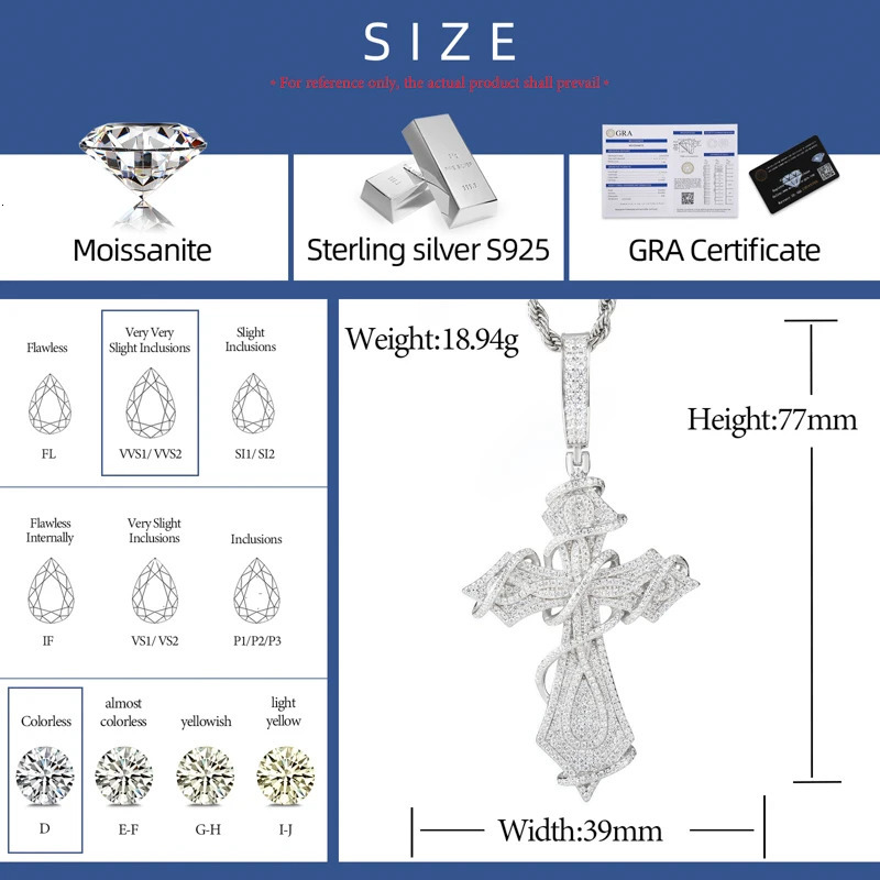 Original 925 Sterling Silver Thorns Cross Pendant Necklace For Woman Man Bling D Color Exquisite Necklaces Jewelry 250807