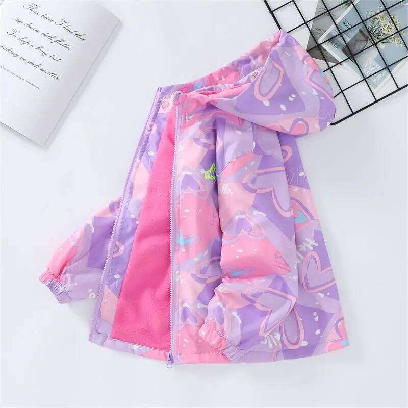 Waterproof Hooded Coat Kids Cartoon Girls Lovely Warm Removable Fleece Lined Jacket Cotton Padded Cothes Children Outfit Xmp95