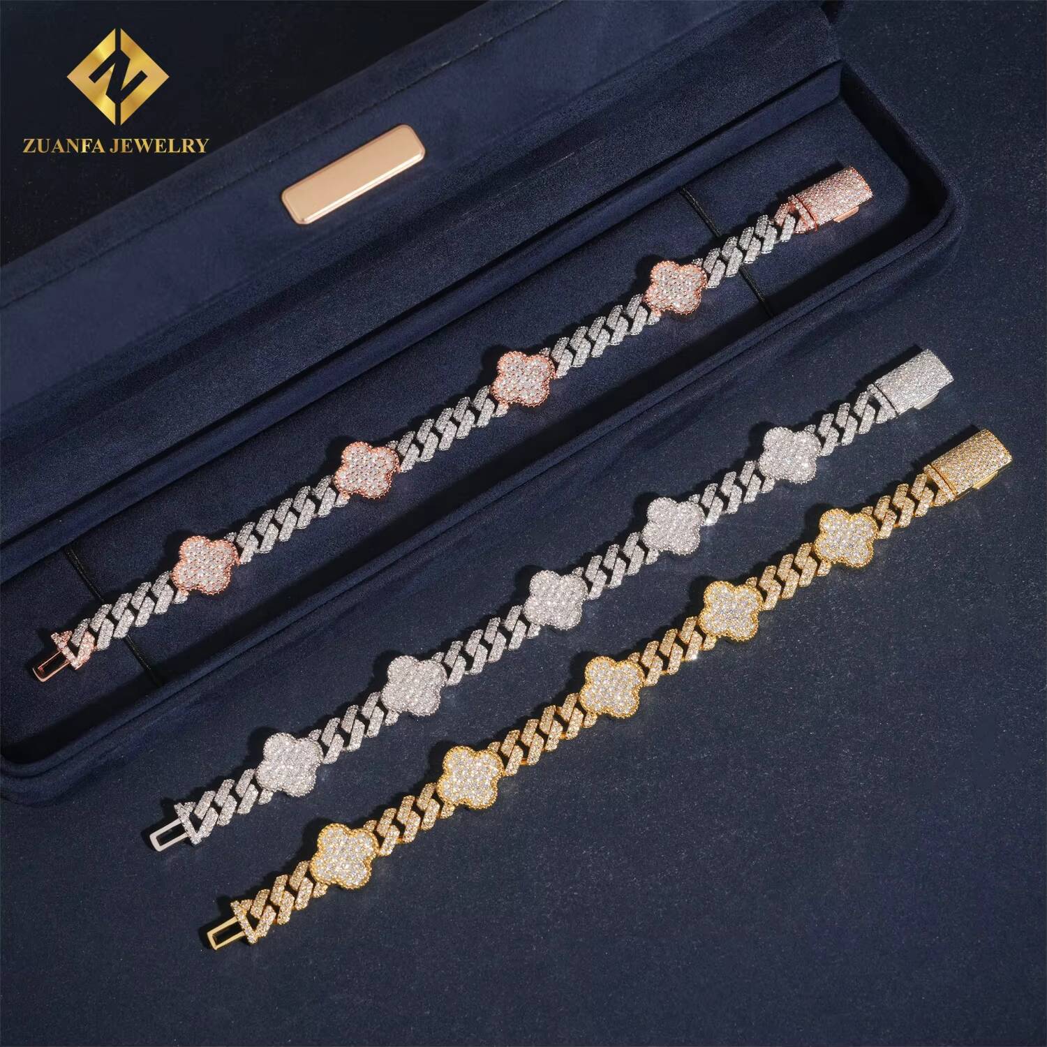 Hot Sale Fashion Four Leaf Clover Vintage Cuban Link Chain 925 Sterling Silver Iced Out 925 Silver Moissanite Past Diamond Test