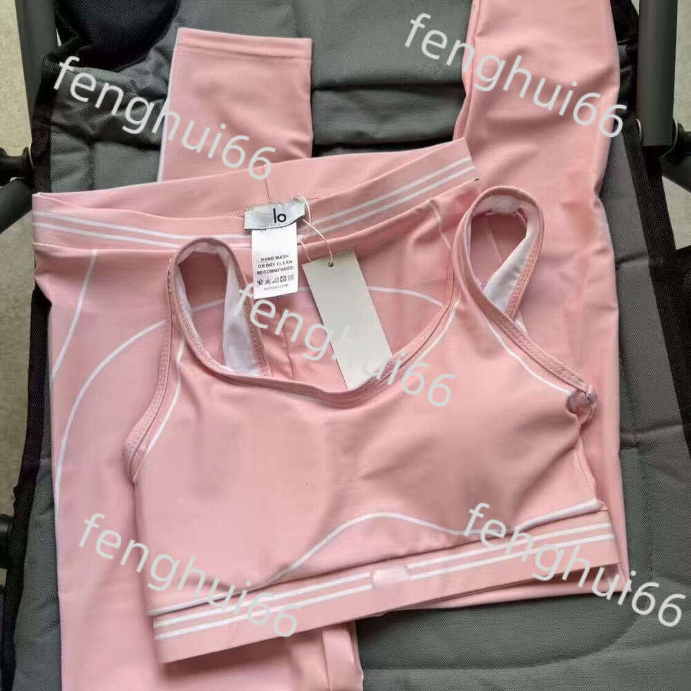 NEW High Quality Suits And Aloshirt Heart Legging White-Striped Workout Quick-Drying Women Sports Suit Fitness Clothes Bra Sets 397 A1e