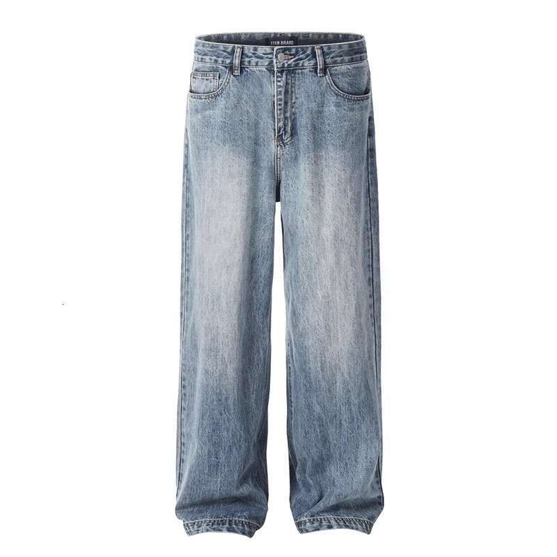 American Style Washed Blue Straight Loose Jeans Summer Men New Long Pants Casual Versatile Simple Trendy B5