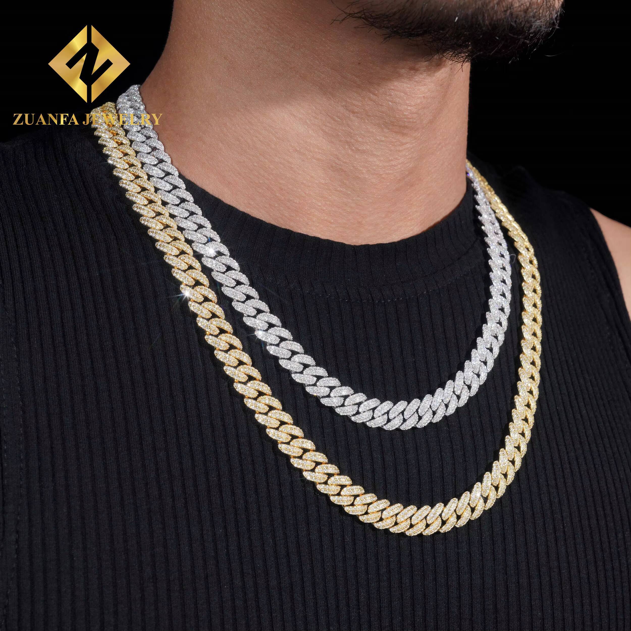 RTS Pass Diamond Tester 10mm 2rows Moissanite Mens Bracelet 925 Silver Cuban Link Chain Gold Plated Popular Chain