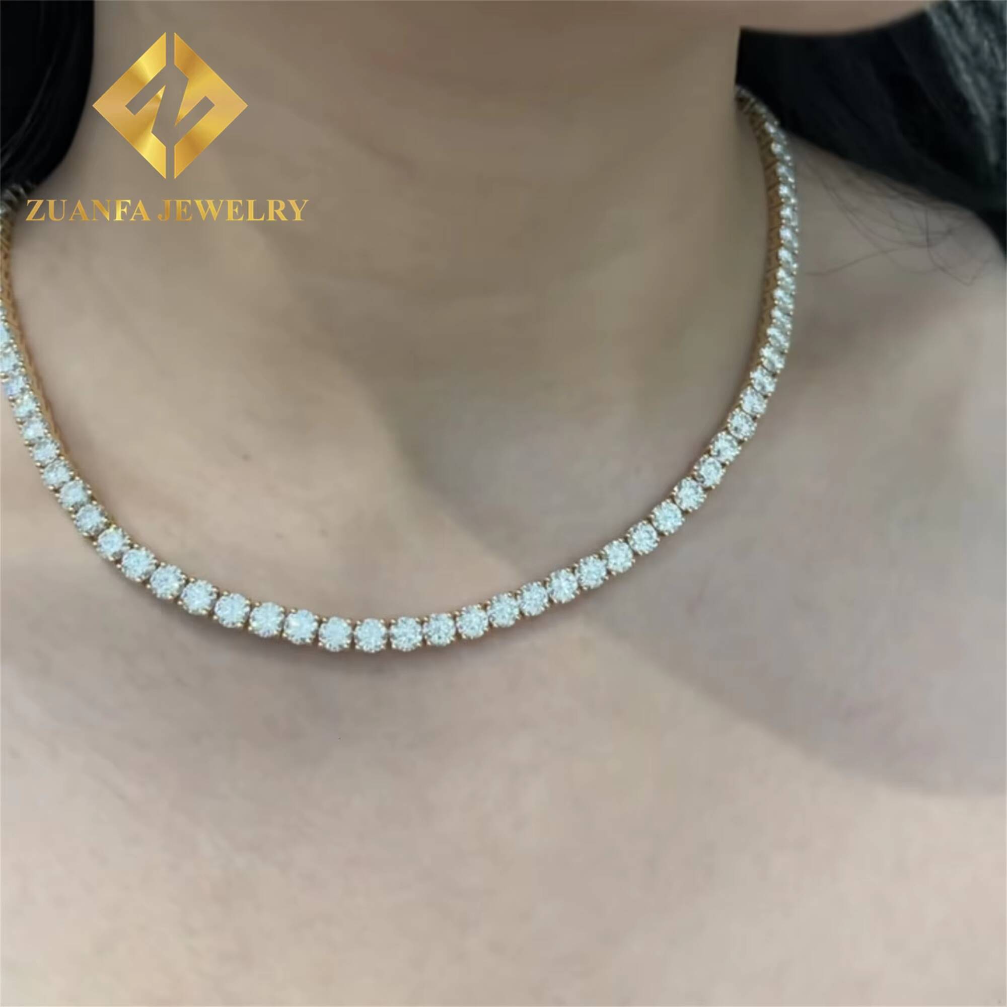 Popular Style 10k Solid Real Gold Iced Out Jewelry Hip Hop Brilliant Cut 4mm Lab Grown Diamond Tennis Chain Necklace Bracelet M