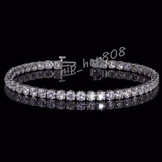 Hiphop Moissanite Bracelet 5mm Round Brilliant Cut 925 Sterling Silver Iced Out VVS Moissanite Tennis Chain