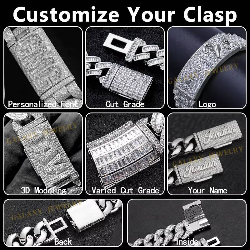 Heavy Duty Cuban Chains Solid 925 Sterling Silver 8mm-20mm Wholesale Moissanite Clasp Thick Cuban Link Bracelet Necklace