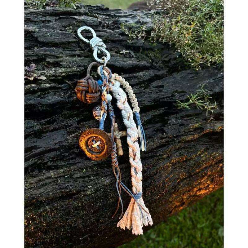 Bag charms Ethnic Style Designer charm Handmade Wrapped Woven Bag Pendant Phone Chain Mixed Color Beaded Keychain Accessory