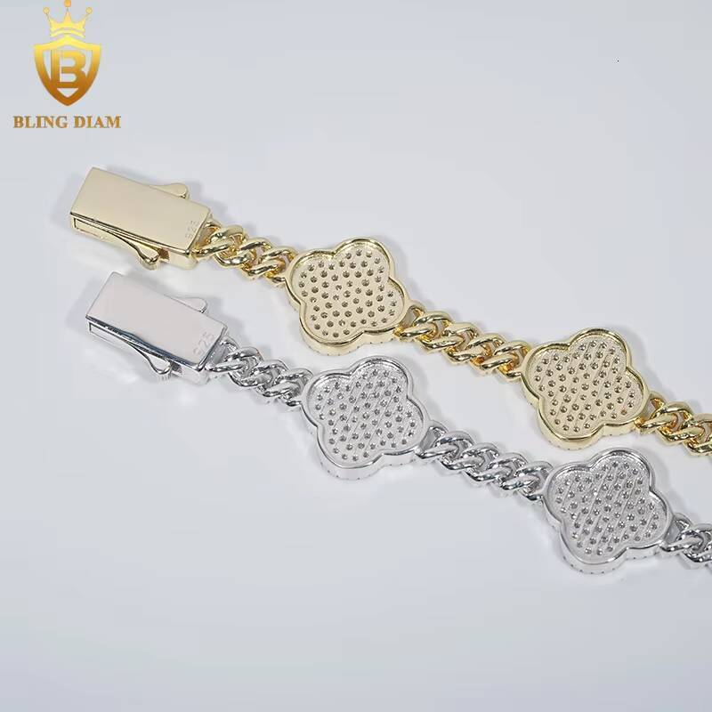 Luxury Charms Bangle Jewelry 6mm 925 Sterling Silver Rose Gold Vvs Moissanite Four-Leaf Clover Bracelets for Men Women