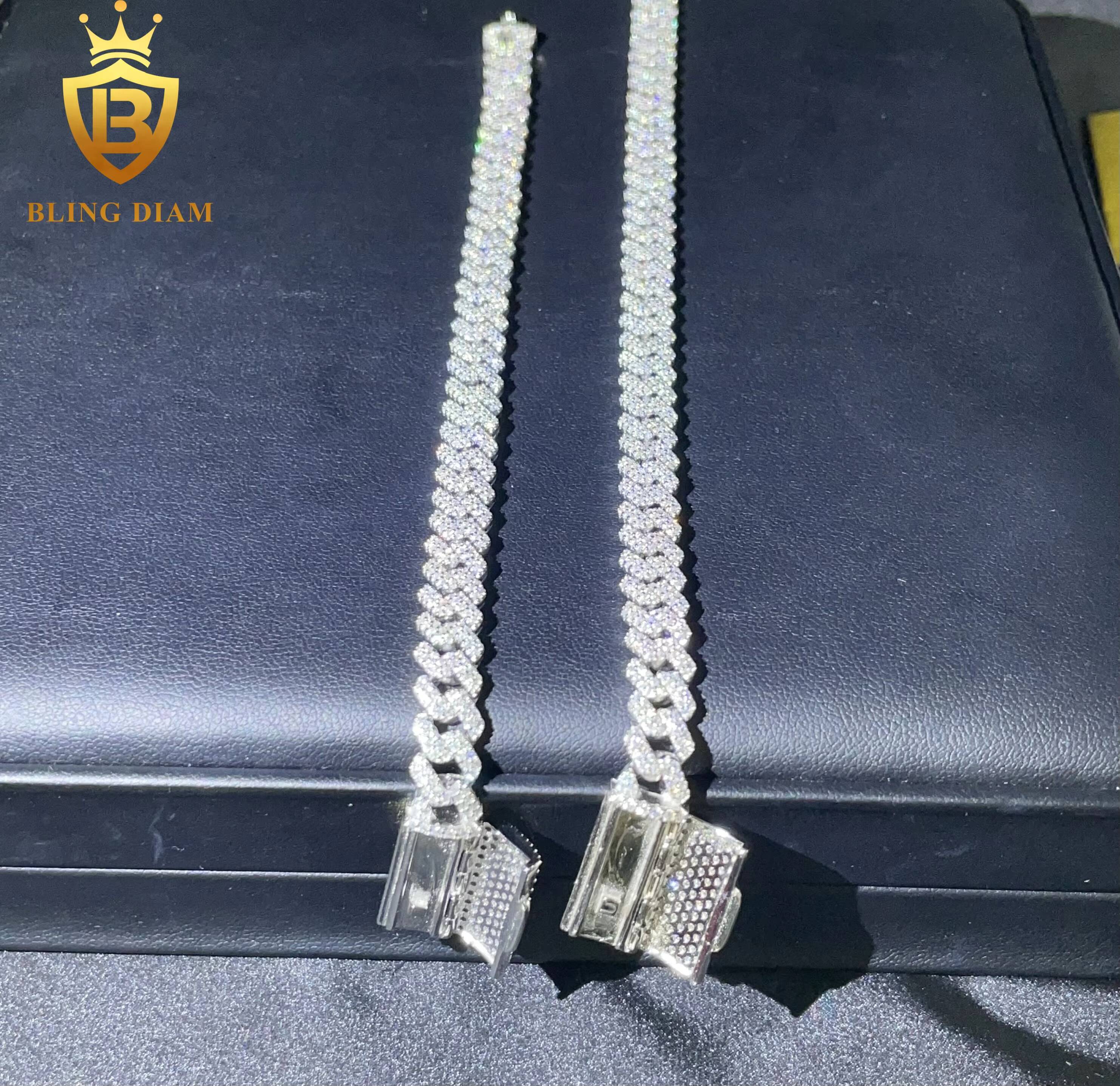 Factory Direct 925 Sterling Silver Moissanite Diamond Necklace with 8mm GRA Ice Out Cubans Link Chain and Rapper Necklace