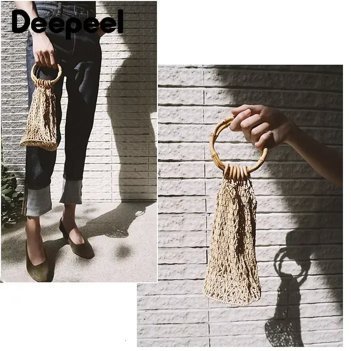 2/4Pcs Deepeel 7.5-18cm Bamboo Rings Bag Handles DIY Handmade Craft Wooden Bags Closure Round Handle Purse Woven Accessories 250811