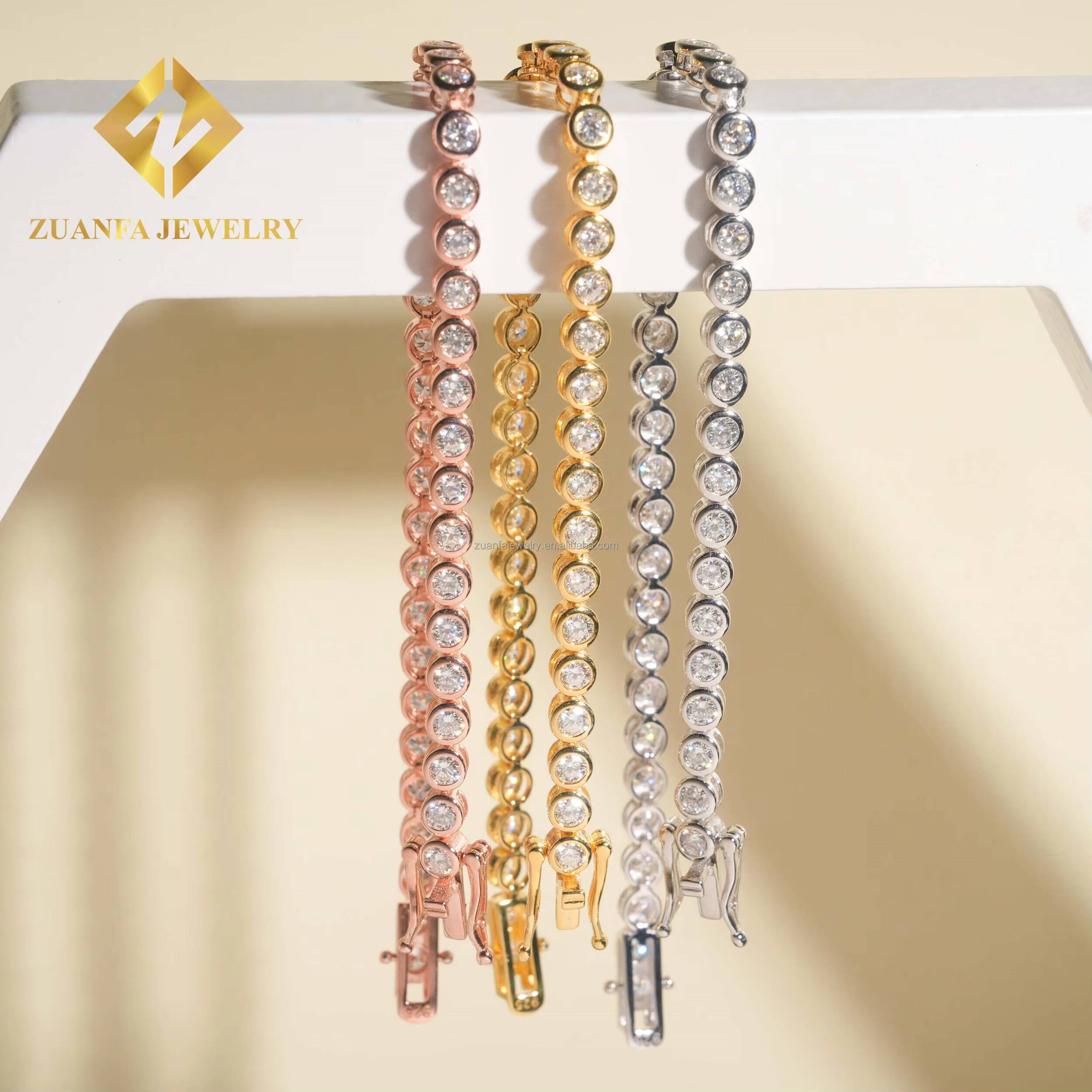 Popular Women 3mm 4mm Iced Out Hip Hop Jewelry S925 Silver Moissanite Diamond Bezel Setting Cluster Tennis Chain Bracelet