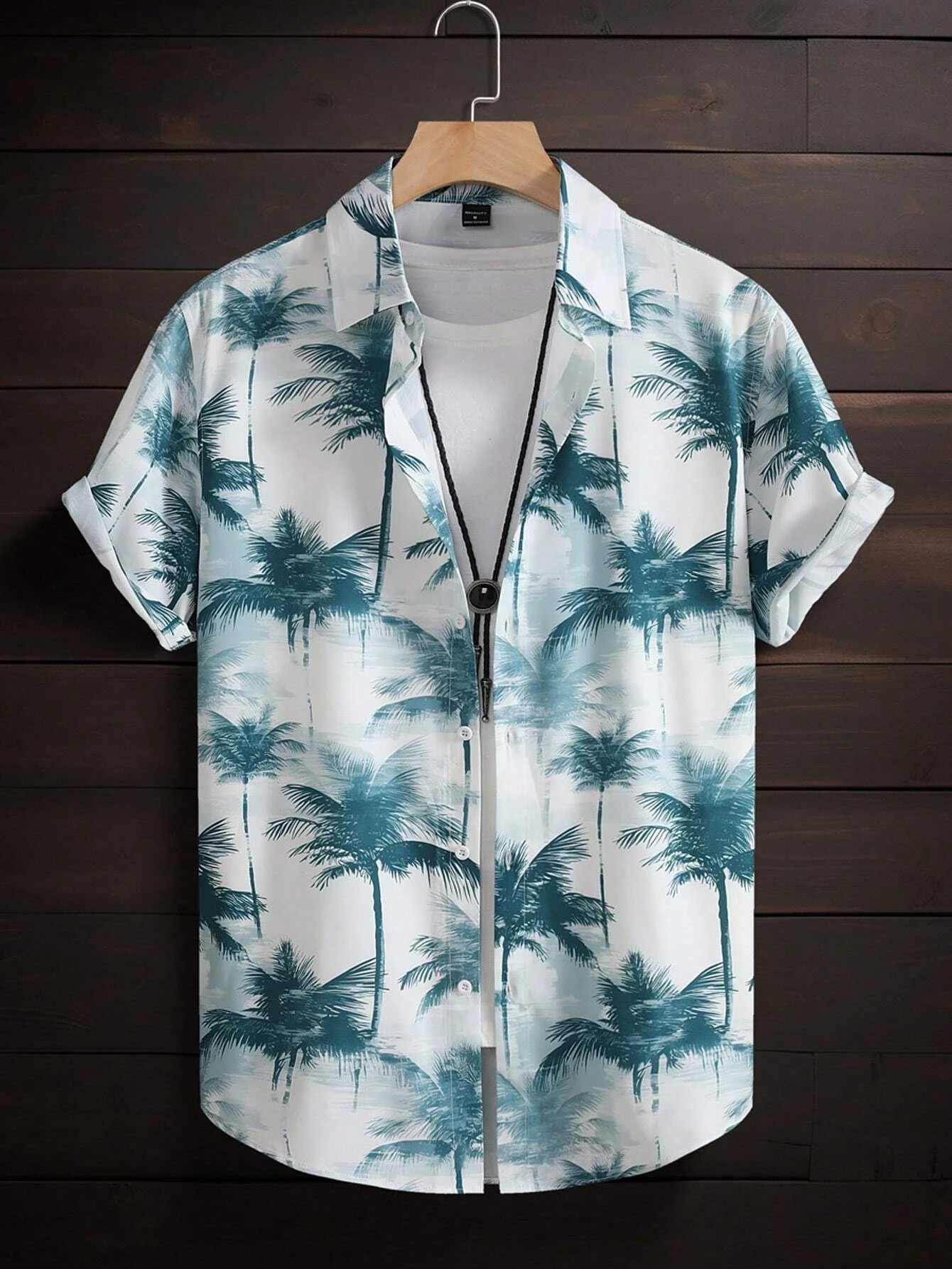 Hawaiian color coconut tree print lapel fashion mens shirt 2024 seaside resort casual style shortsleeved 250804