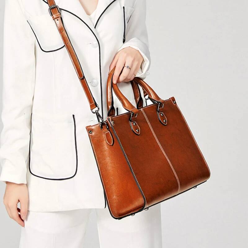 Women Handbag Cross Body Shoulder Tote Bag Genuine Leather Shopping Fashion Office Female Real Cowhide Messenger Top Handle Bags