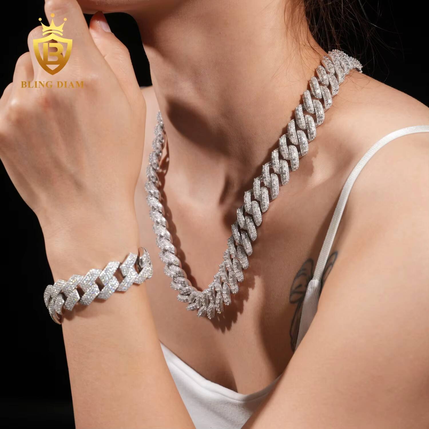 Trendy Wholesale 18MM VVS Diamond Baguette Cut Cuban Chain Necklace for a Unique and Elegant Look