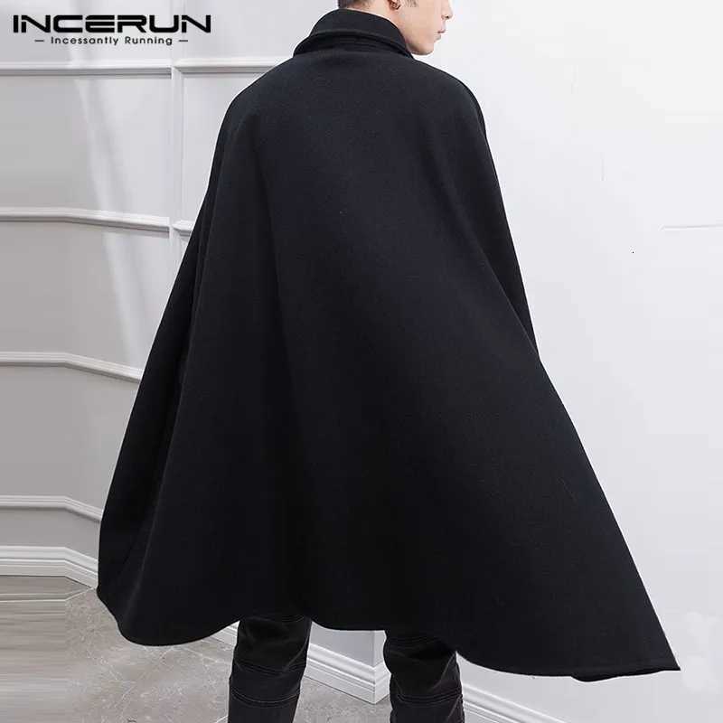 Fashion Men Cloak Coats Lapel Solid Color One Button Cape Trench Streetwear 2023 Casual Men Overcoats Ponchos S-5XL W250815