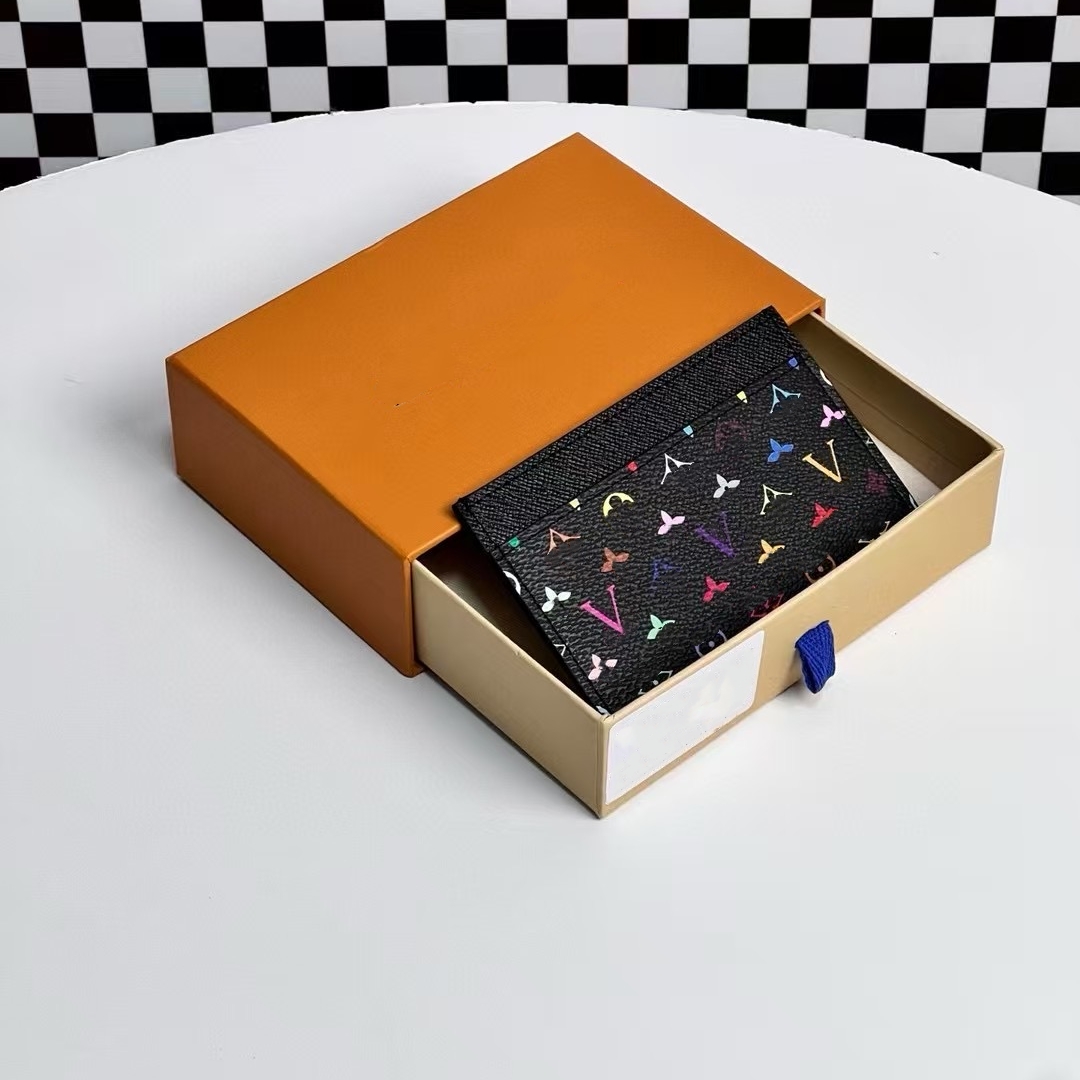 Top Luxury wallet Designer Leather credit card holders designer flower Short Case louisevuitunns business card Purse Brown Women Men Key Coin Famous box V8