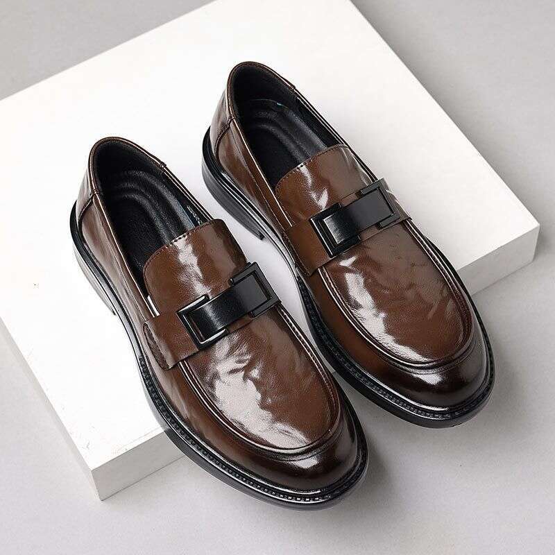 New Made Of Genuine And Cowhide, Men's British Style With Pointed Toe Loafers, Black Business Formal Casual Wedding