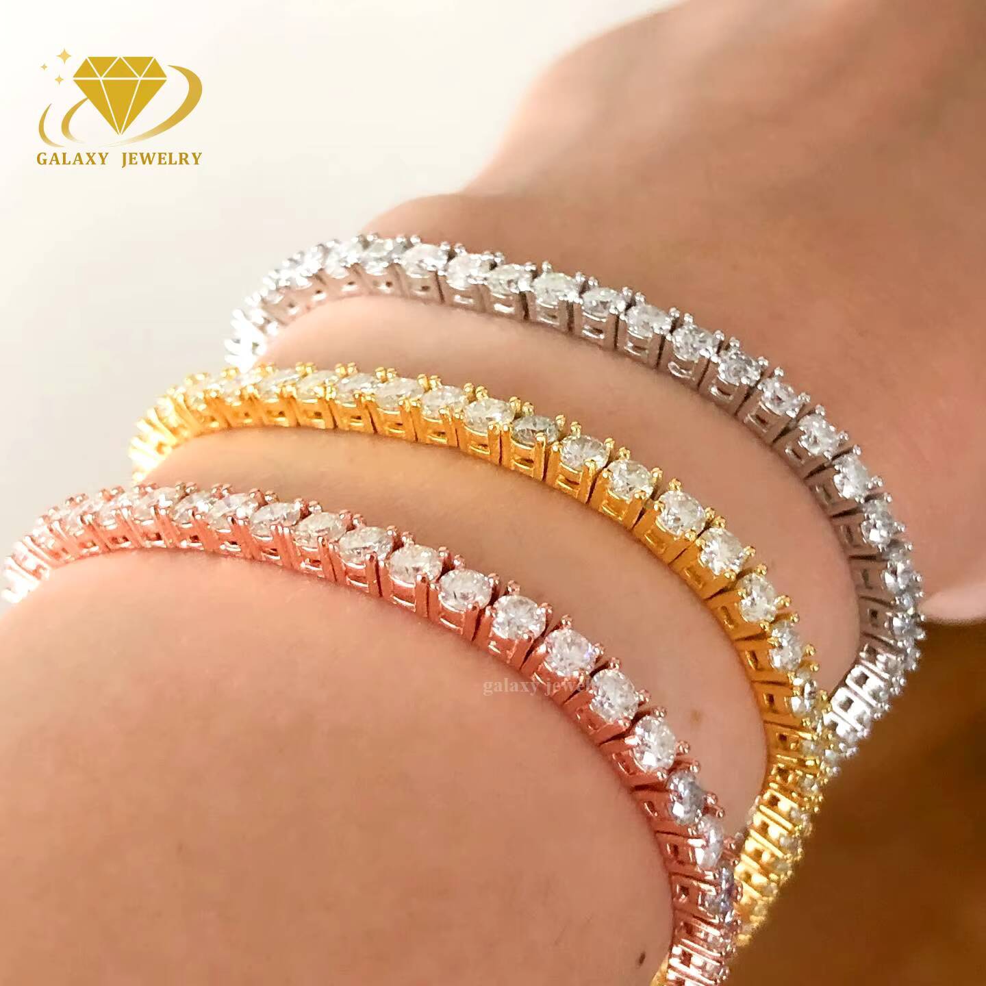Tennis Chain Fashion Jewelry Bangles 3mm 4mm 5mm Rose Gold Plated 925 Sterling Silver Vvs Moissanite Bracelets Women