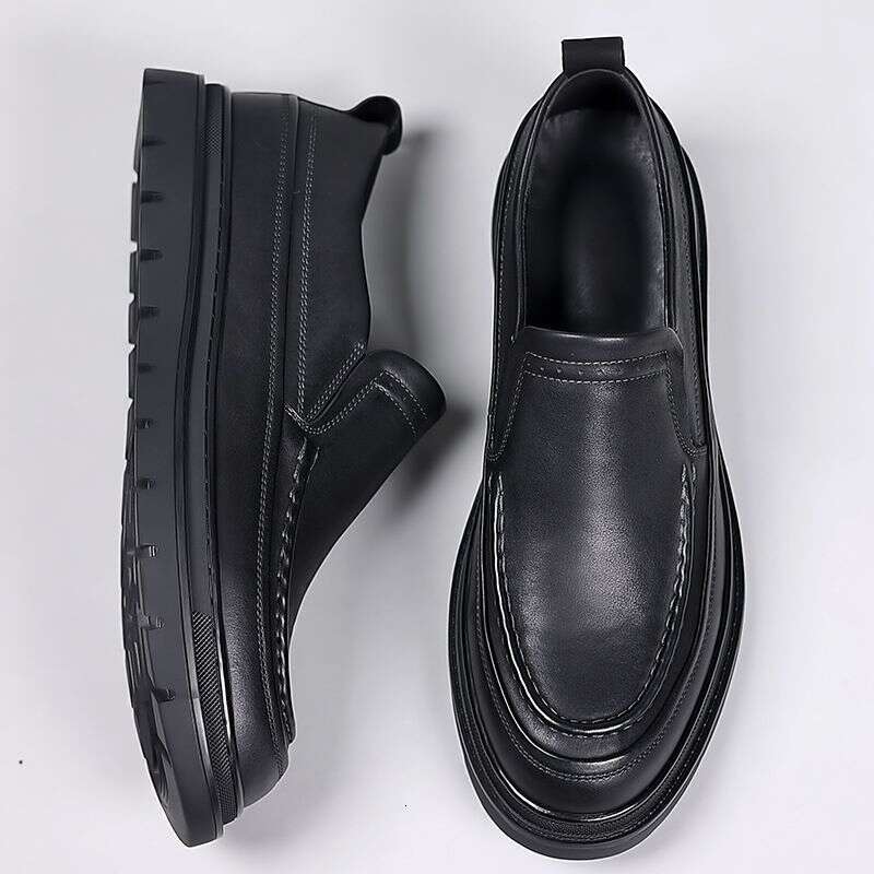 Autumn New Business Genuine Leather Thick Soles Casual Height Increase. Men's Shoes With British Style Loafers Are