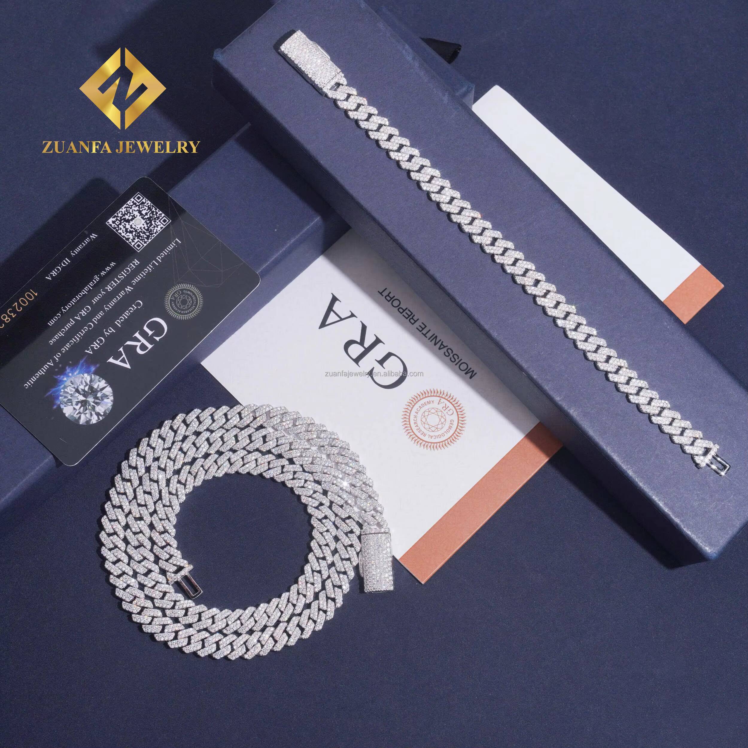 2025 Best Selling Rapper Fashion Jewelry 8mm Two Rows Iced Out Man Hip Hop GRA Certificates Moissanite Cuban Link Chain Bracelet
