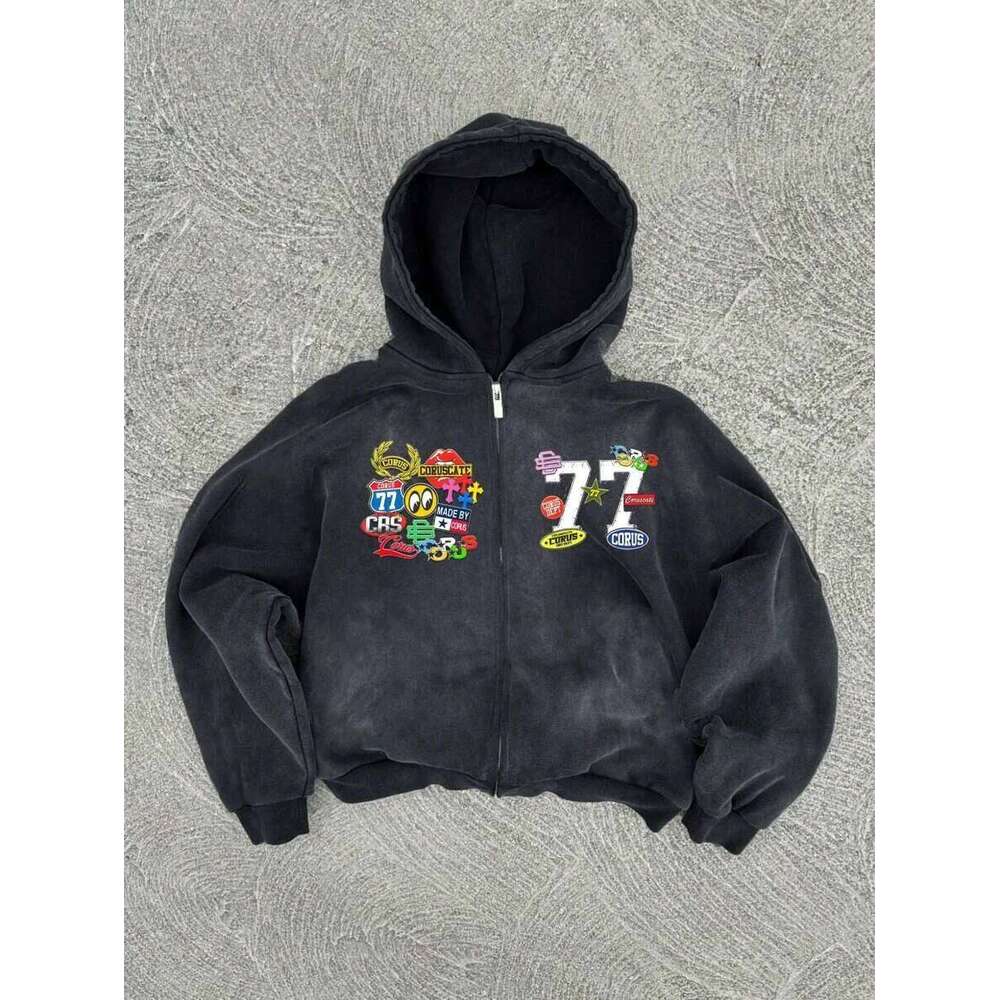 Designer Clothing 2025 Y2k American Hip-Hop Personality Icon Pattern Print Hoodie Men Clothing Streetwear Haruku Jacket Gothic Casual Zip Up Hoodies