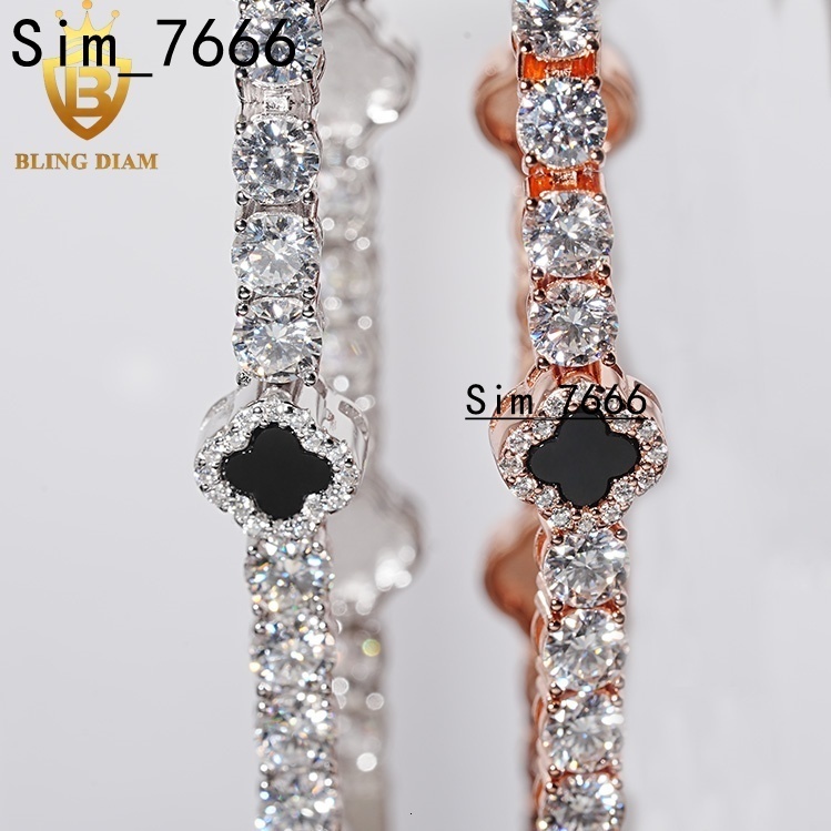 5mm Tennis Chain Four Leaf Clover Fashion New Jewelry 925 Silver VVS Moissanite Bracelet GRA Certificate