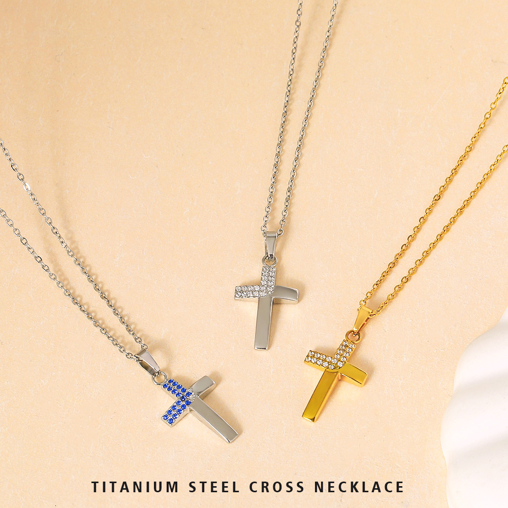 Cross Zircon Necklace Accessories for Women, Non-Fading, Simple and High-End, Niche Light Collarbone Chain Jewelry for Women