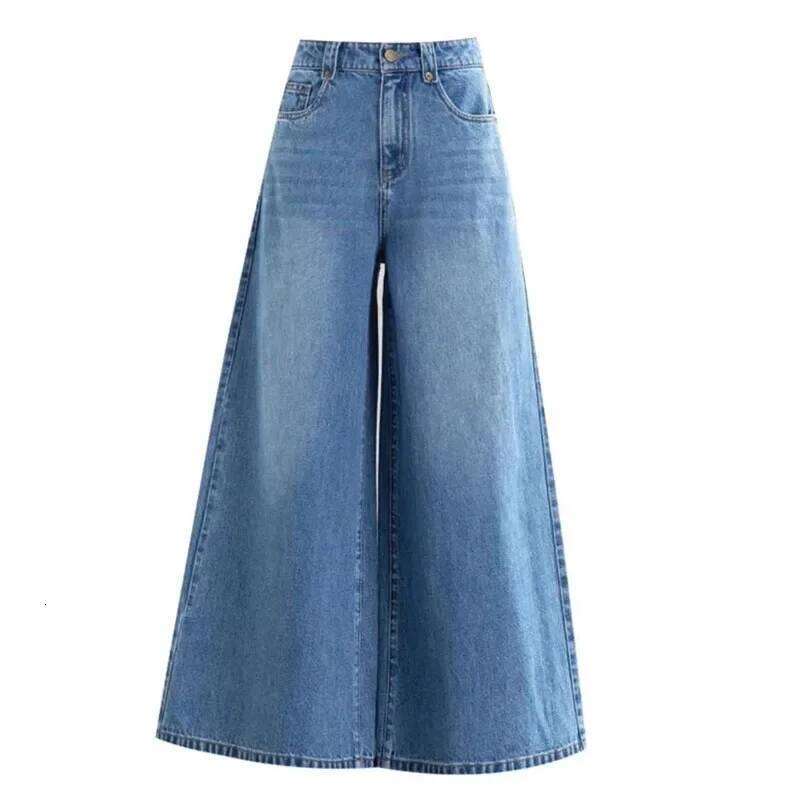 Korean Version Female Cowboy Skirt Trousers Women's Wide Legs Pants 2025 Spring Fashion High Waisted Ladies Jeans Design Sense