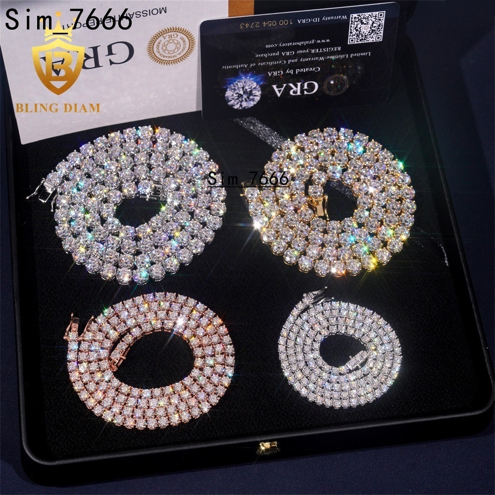 Pass Diamond Tester GRA Certificate Hip Hop 925 Sterling Silver 2mm-6.5mm Tennis Necklace Bracelet VVS Moissanite Tennis Chain