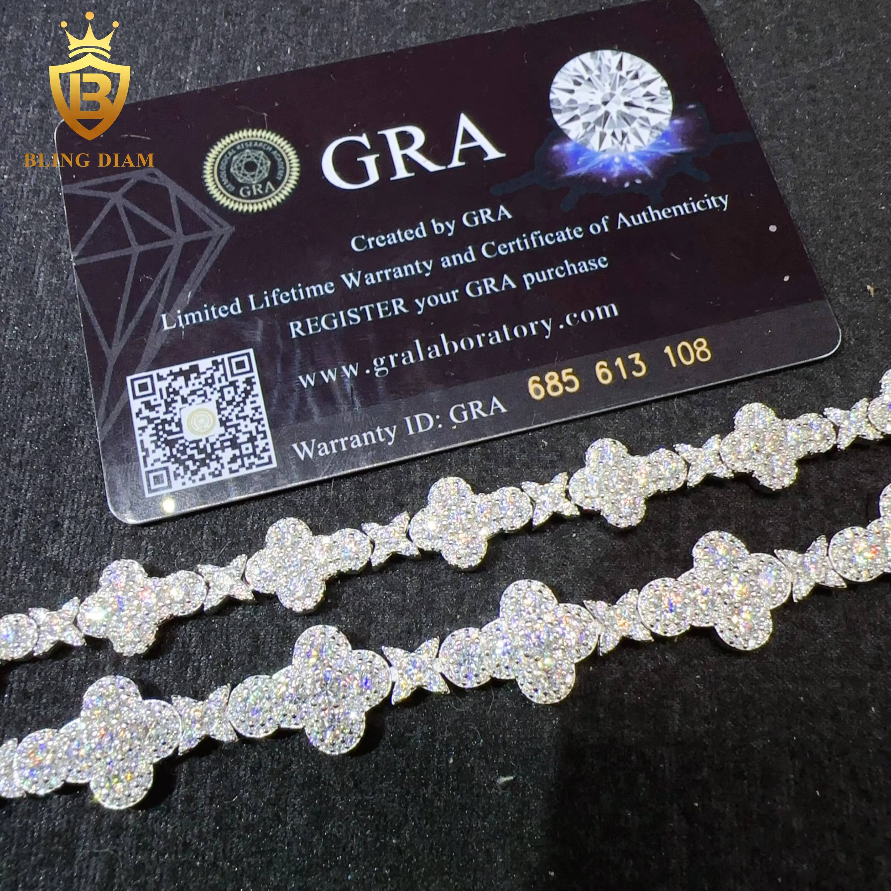 Fashion Fine Jewelry Clover Moissanite Tennis Bracelet 925 Sterling Silver Iced Out VVS Moissanite Bracelet