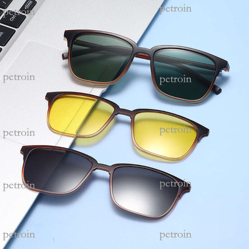 Square Frame Fashion Trend TR90 Magnetic Polarized Sunglasses with Prescription Lens Option