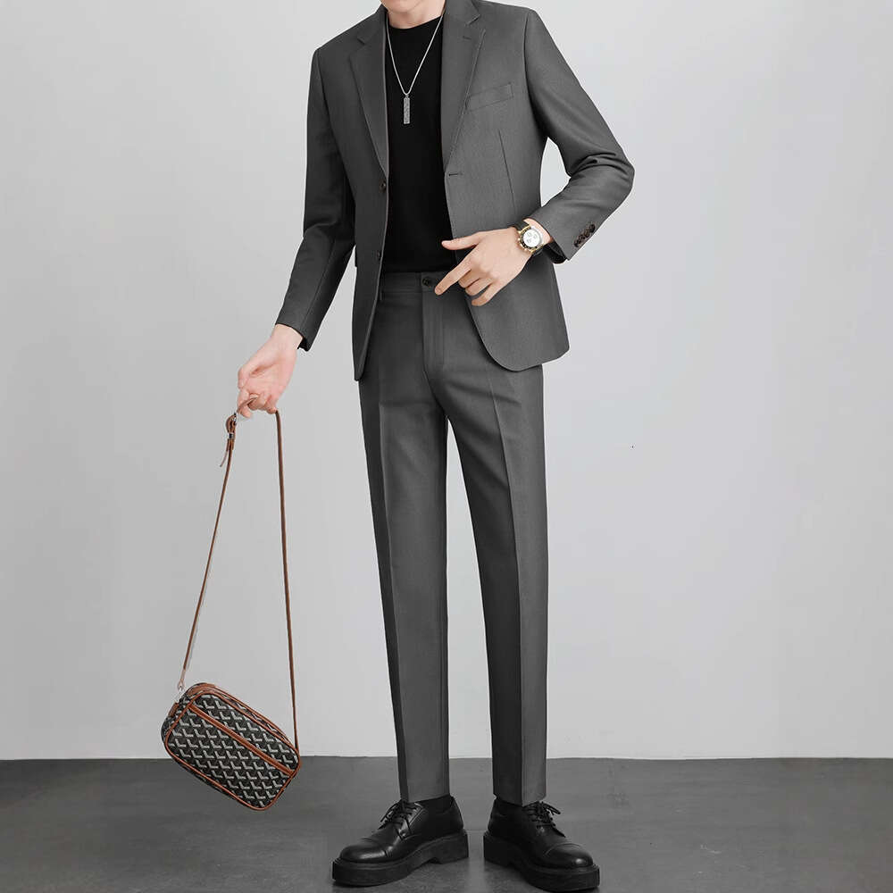 High-End Suit Set Men, Light Mature Korean Style, Casual Slim Fit Jacket, Spring And Autumn Trendy Single Top For Office Youth B5