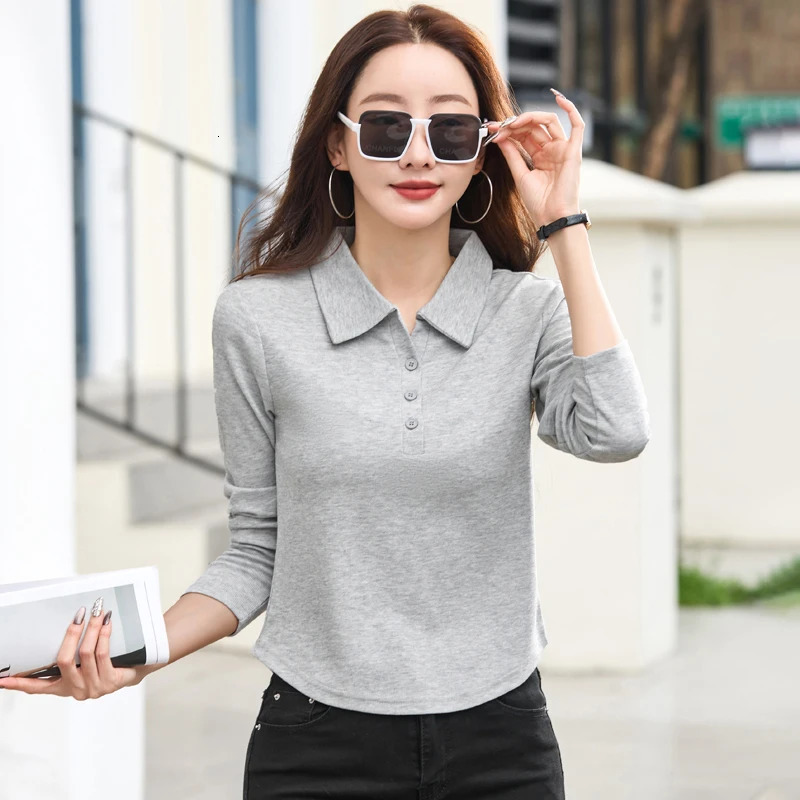Spring Autumn Black Polo Shirt Long Sleeve Plus Size Women Shirts In Fashion Button Office Lady Formal Top 250814