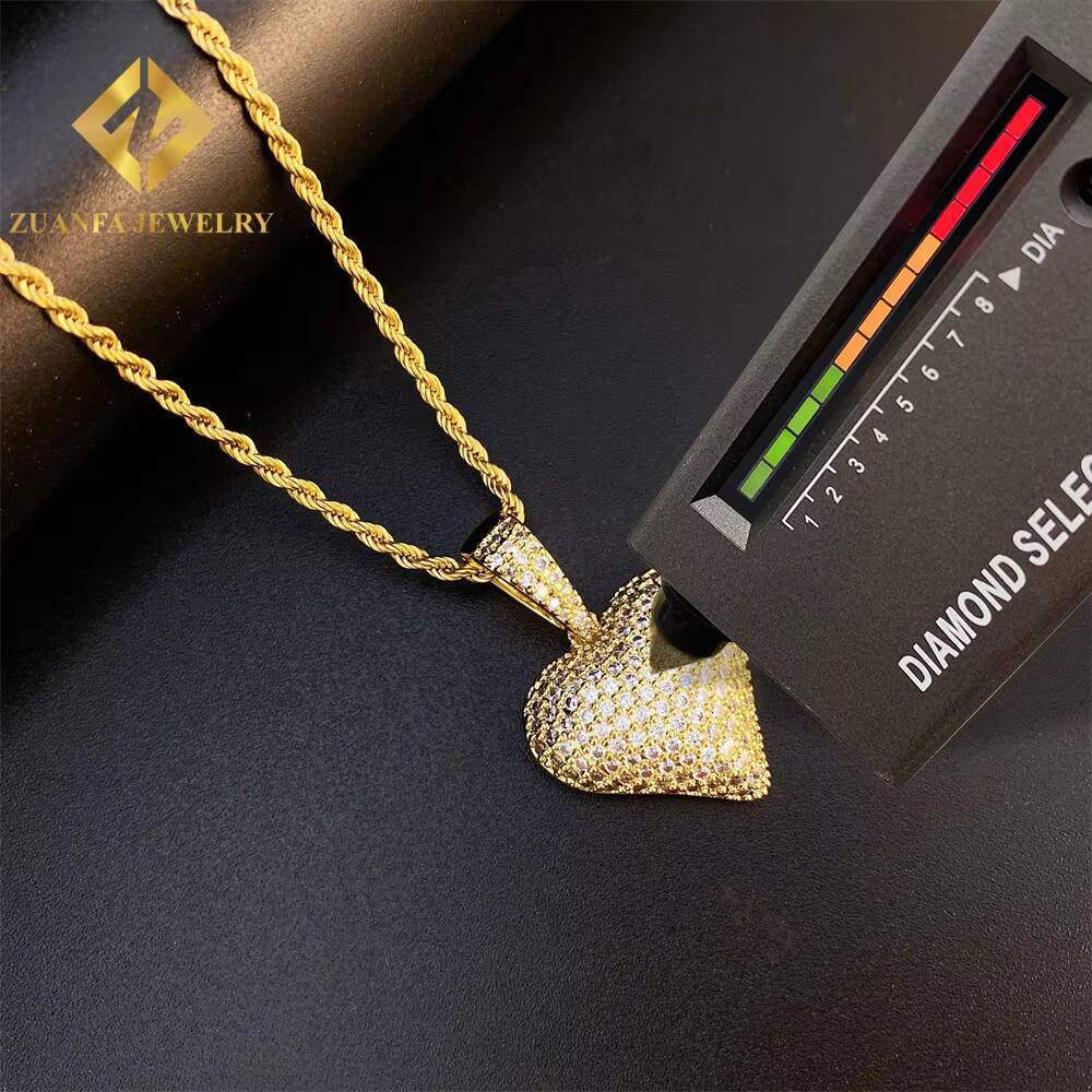 USA Stock Fine Jewelry Hip Hop VVS Diamond Necklace Solid 925 Sterling Silver Moissanite Iced Out Heart Pendant