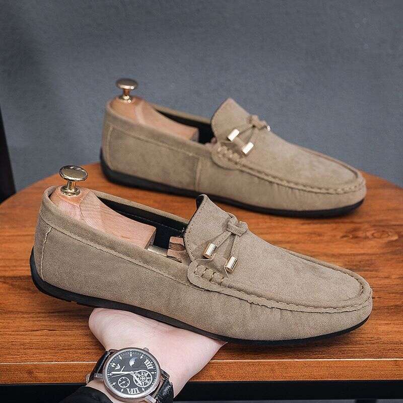 Spring 2025 New Lazy Soft Sole One Step Padded Doudou For Men's Driving Casual Leather Shoes