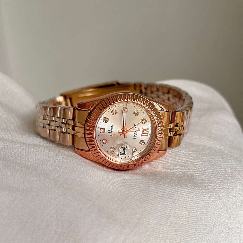 Gold Steel Round Dial Diamond Strap Calendar Casual Quartz Women's Designer Watch for Women TK Hot-Selling Model