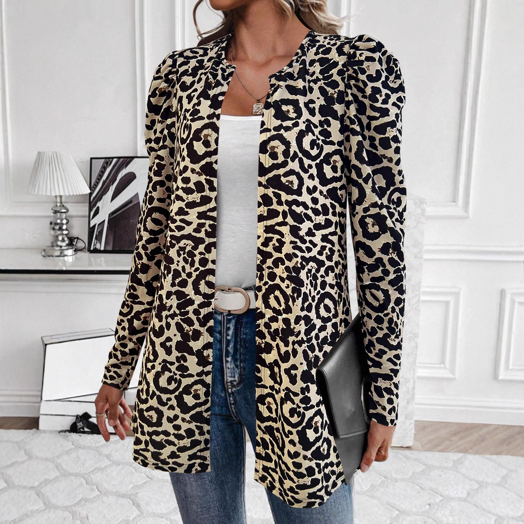 Plus Size Autumn Winter Coat Women's Hot Selling fashion Small Suit Leopard Print Slim Fit Top