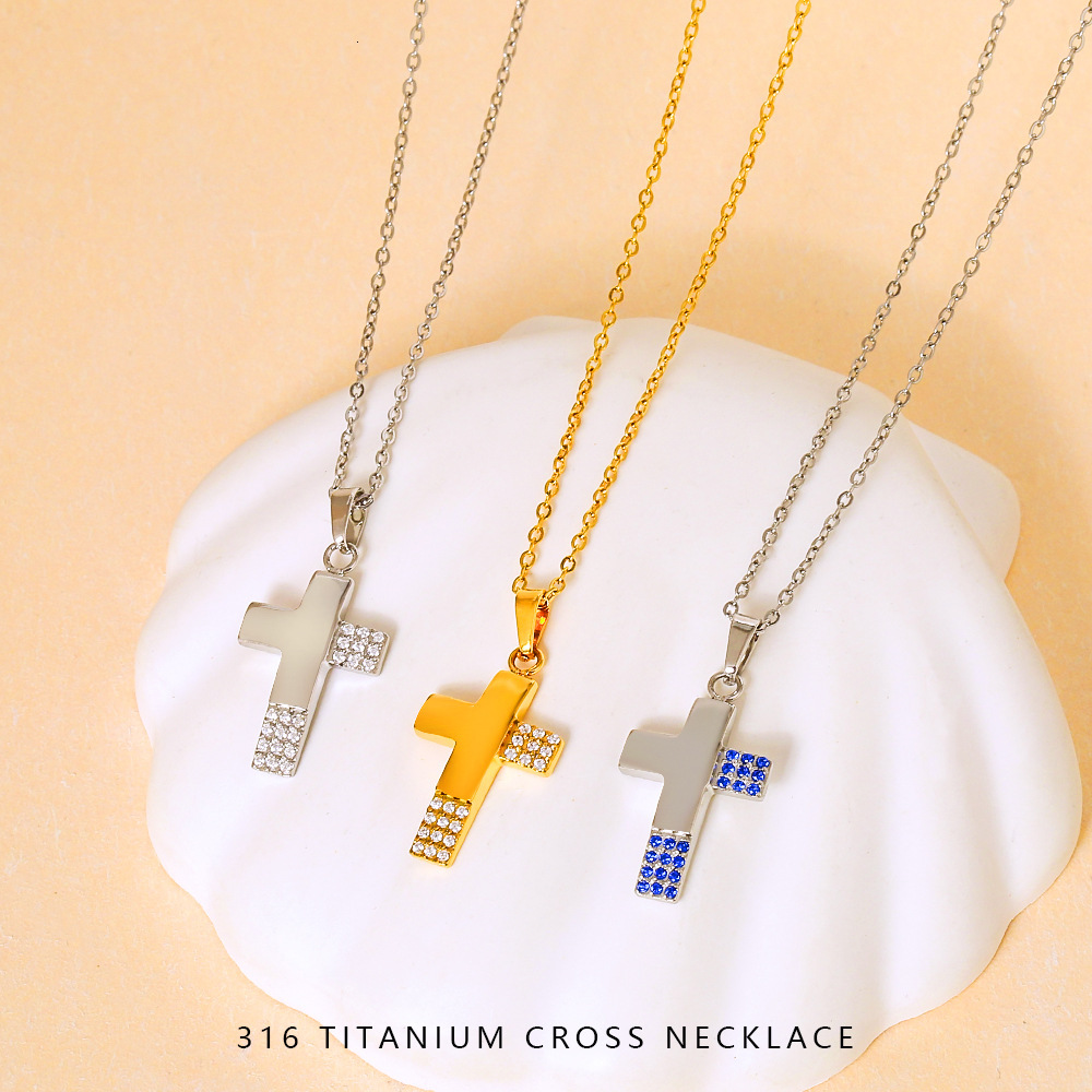 Women's Cross Zircon Non-Fading Simple High-End Feel Dongguan Titanium Steel Necklace Accessories Light Niche Jewelry for Women