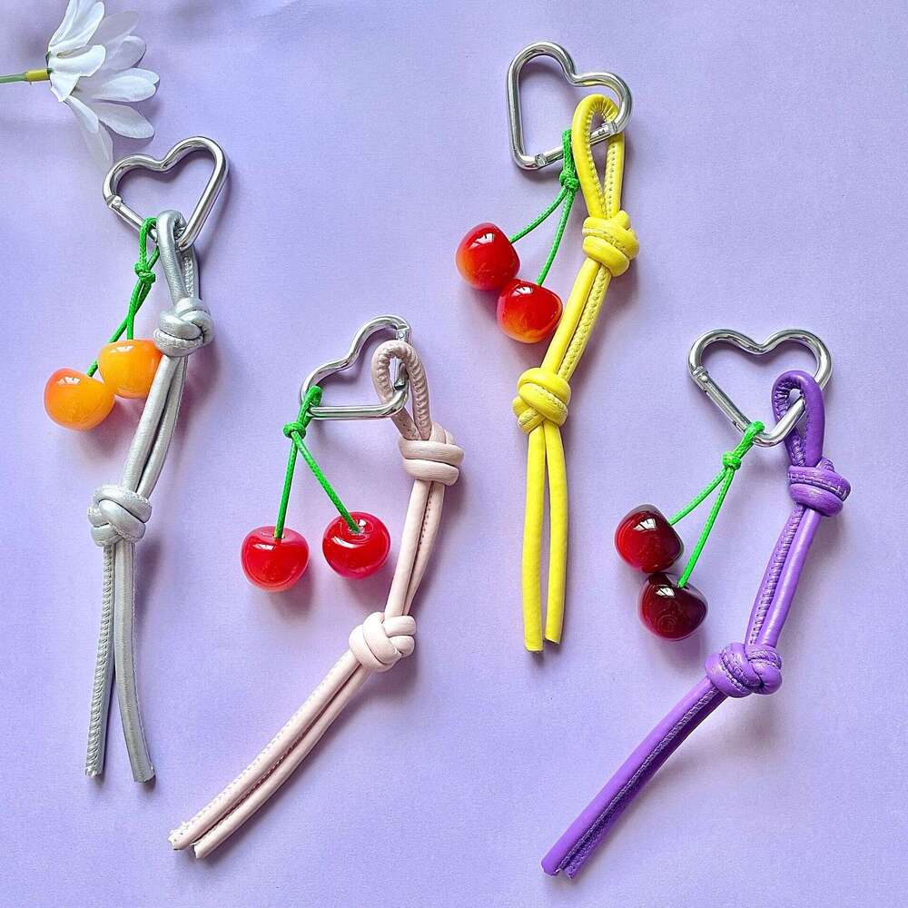 3D Headphone Cute Korean Style Camera Bag Car Hanging Ornament Leather Strap Keychain Pendant Color-Block Pin Ins Cherry