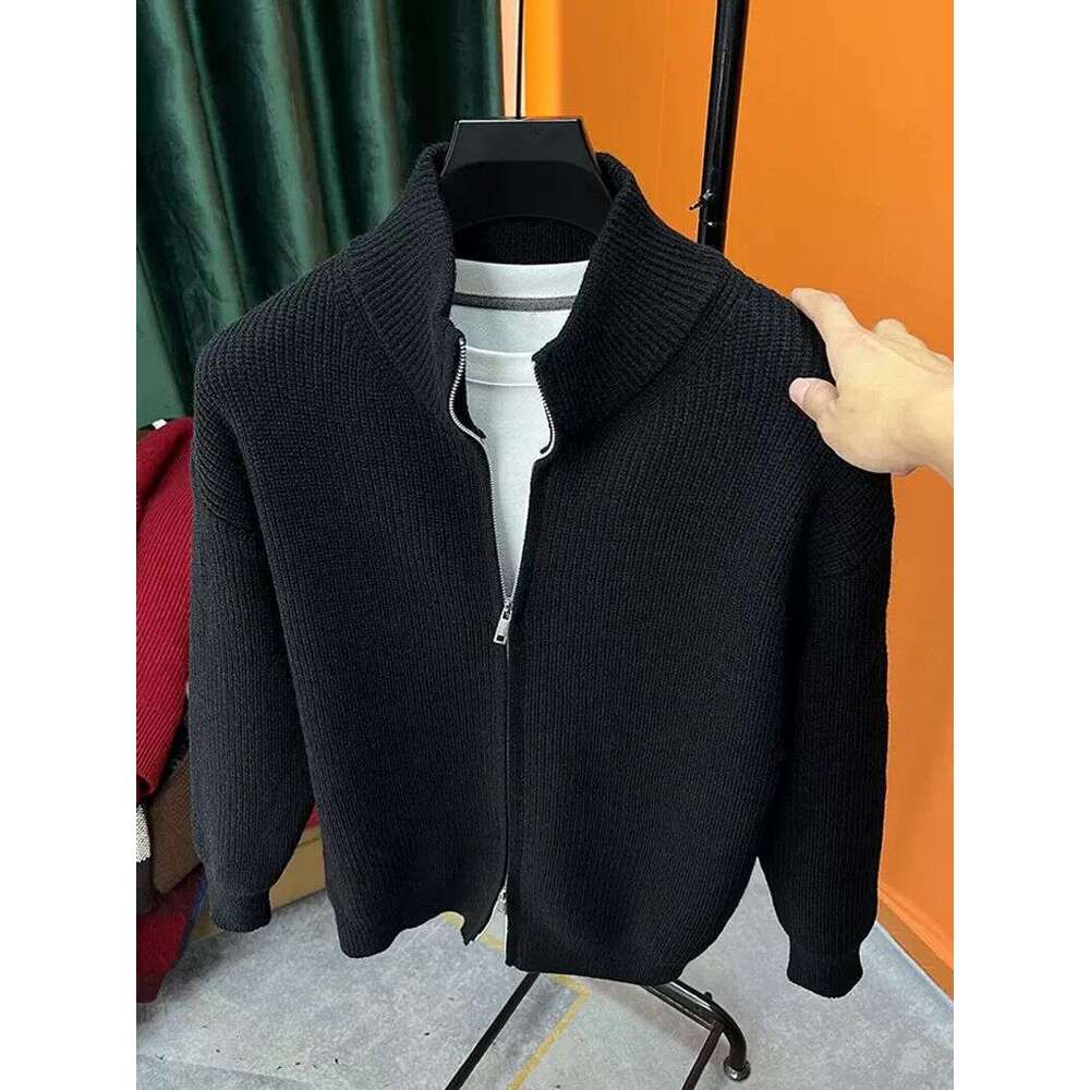 Men's Clothing Popular Cardigan Men 2024 Heavy Craft Korean Version Stand Collar Solid Color Large Size Knitted Sweater Men's Coat Trend