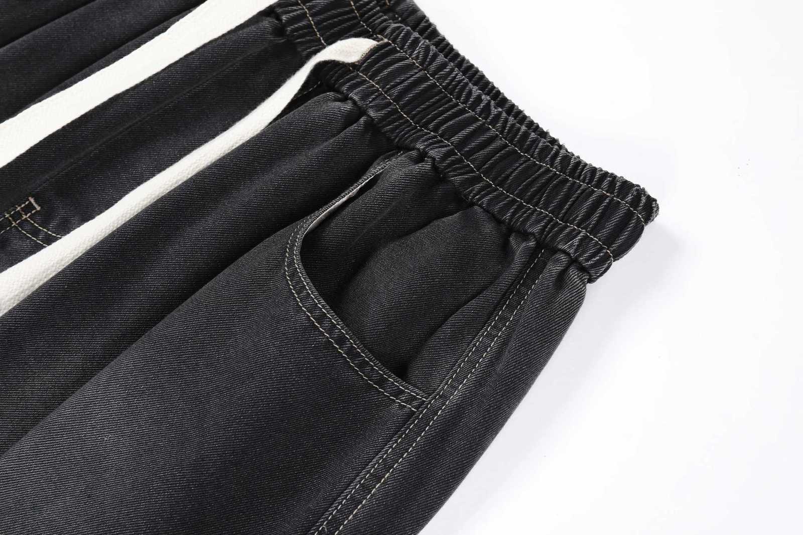 Big Tall Mens Vintage Denim Shorts Elastic Waistband Loose Fit Workwear Summer Cargo Shorts Retro Blue/Black Durable Y250814