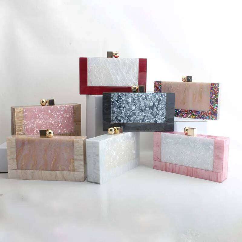Designer bag 52 Marbling Pattern Acrylic Clutch Handbag Designer Women's Box Evening Party Wedding Purse Shoulder Messenger Bags