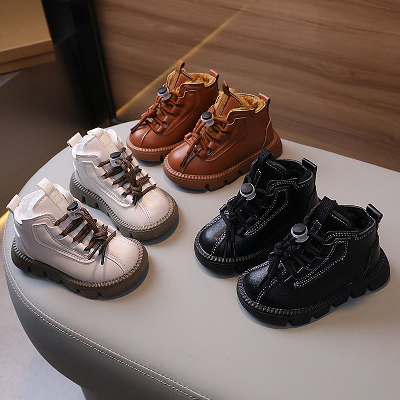 Winter Kids Snow Boots Thick Plush Warm Boys Cotton Shoes Kidsnest Fashion Toddler Leather Boots Waterproof Children Short Boots Sizes 21 - 30 US 5C-1