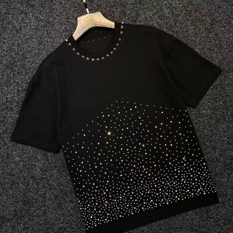 Trendy Brand Fashion Short Sleeve T-Shirt for Men Summer Fashion Loose Round Neck Rivet Half Sleeve Stylish Versatile Casual T-Shirt