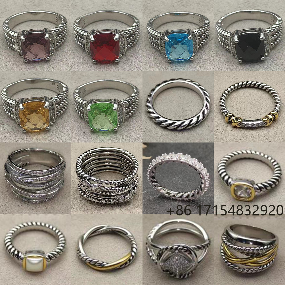 2025 Christmas New DY Jewelry Retro Ring Couple Trend Fashion Simple Spiral Design Colored Crystal Ring