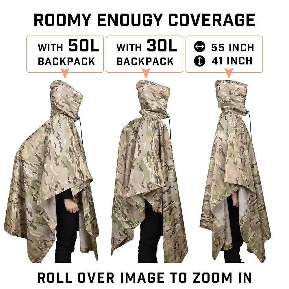 ATFG Camouflage Tactical Poncho Raincoat Tour Portable Waterproof Military Rain Protection Foldable Rain Coat Trip with Storage Y250814