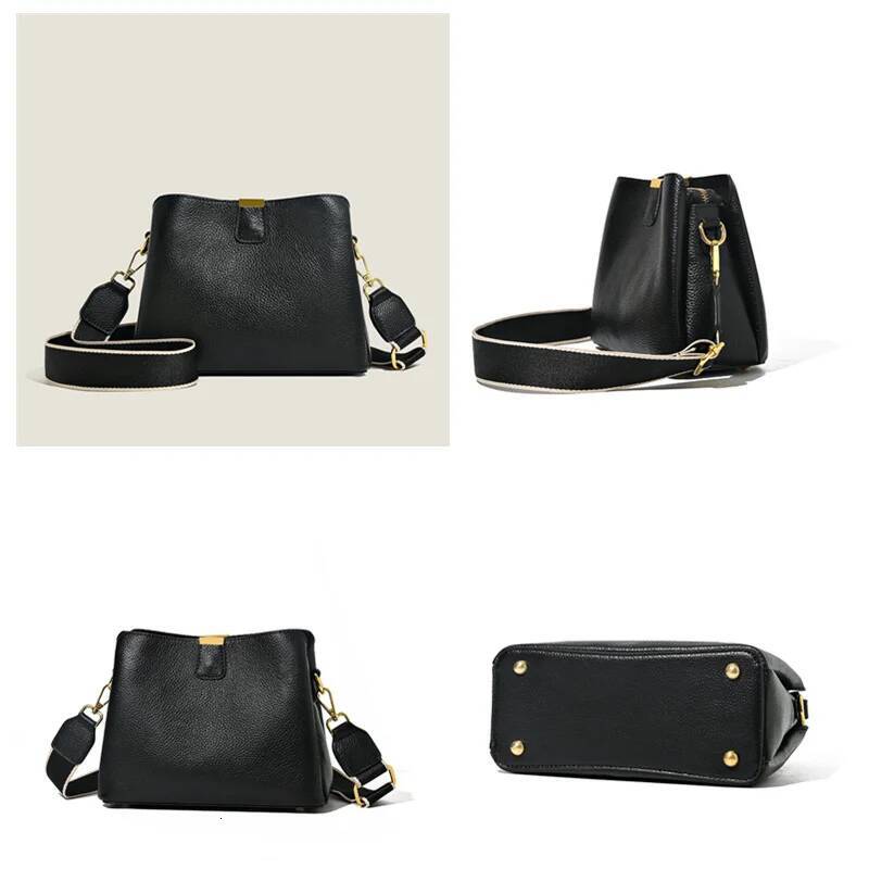 Cow Women Shoulder Crossbody Fashion 3 Layer Ladies Small Bucket Handbag Genuine Leather Female Messenger Bag